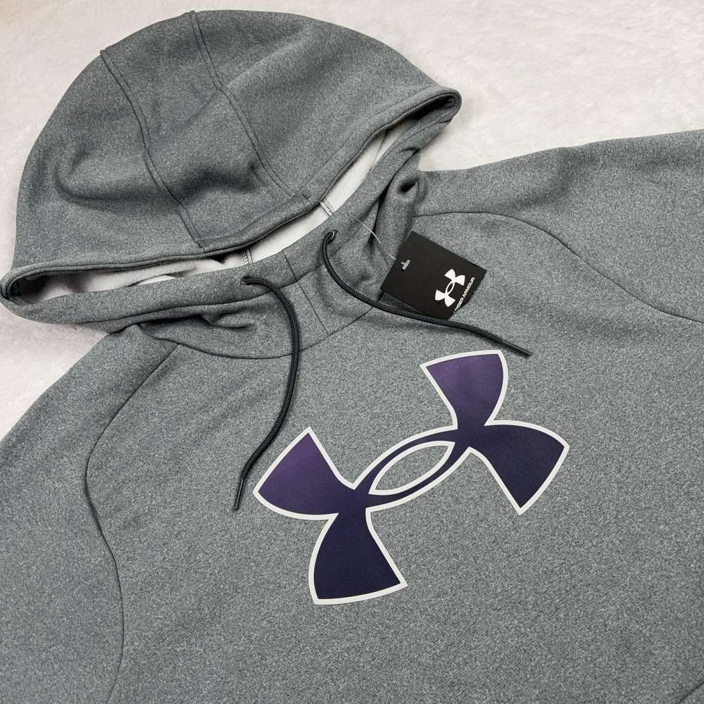 Under Armour Hooded Sweatshirt Womens L Gray Loose Pullover Fleece Logo
